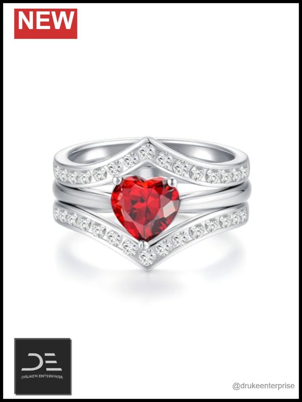 Sterling Silver Garnet Birthstone Ring Set for Women Promise Wedding Band